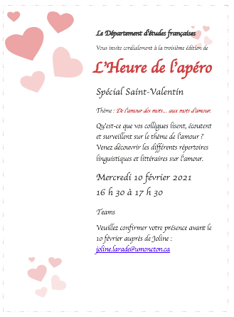 #umoncton université de moncton st-valentin apero littérature linguistique