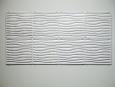 Roberto Santaguida, Signals, 2026. Bancs en bois, haut-parleurs vibrants, matériel audio, fresque murale peinte | Wooden benches, vibrating speakers, audio equipment, painted wall mural.